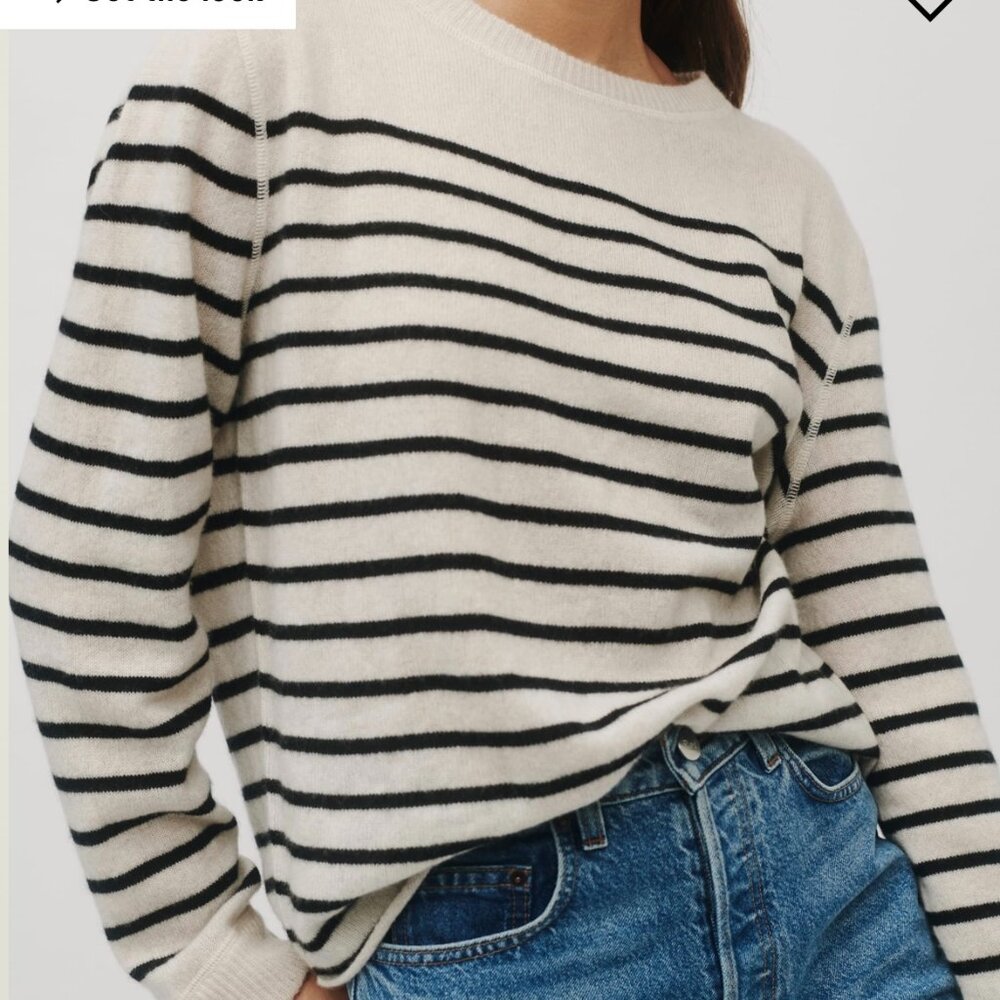 Reformation Cashmere Boyfriend Sweater - Black Gossamer Stripe - XS